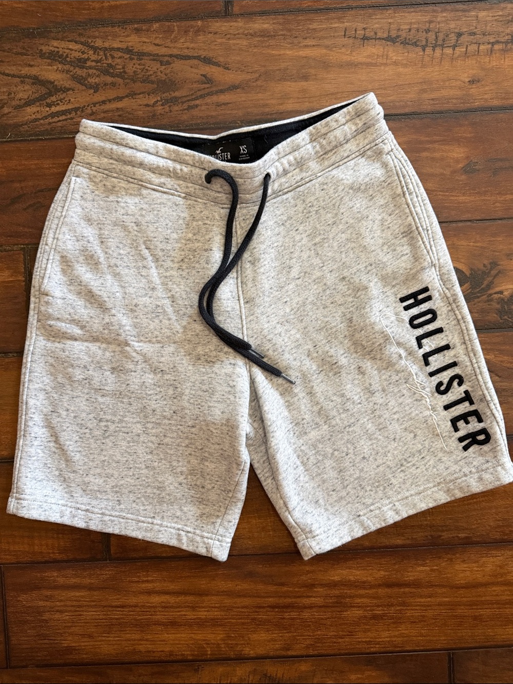 Hollister Light Gray Athletic Drawstring Shorts with pockets & Black Logo